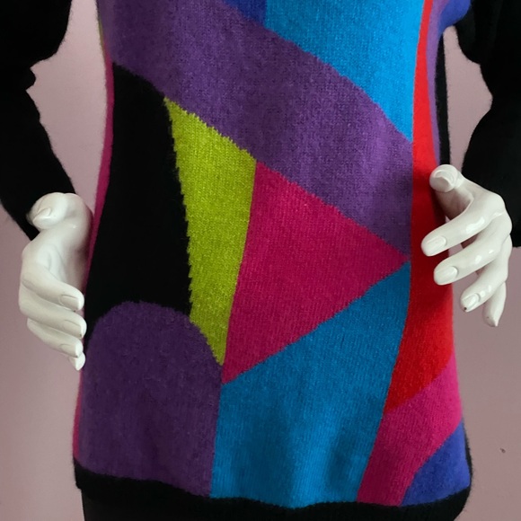 Vintage 80s Abstract Pullover Sweater Tunic Lambswool Angora l Drop Shoulder - Picture 5 of 14